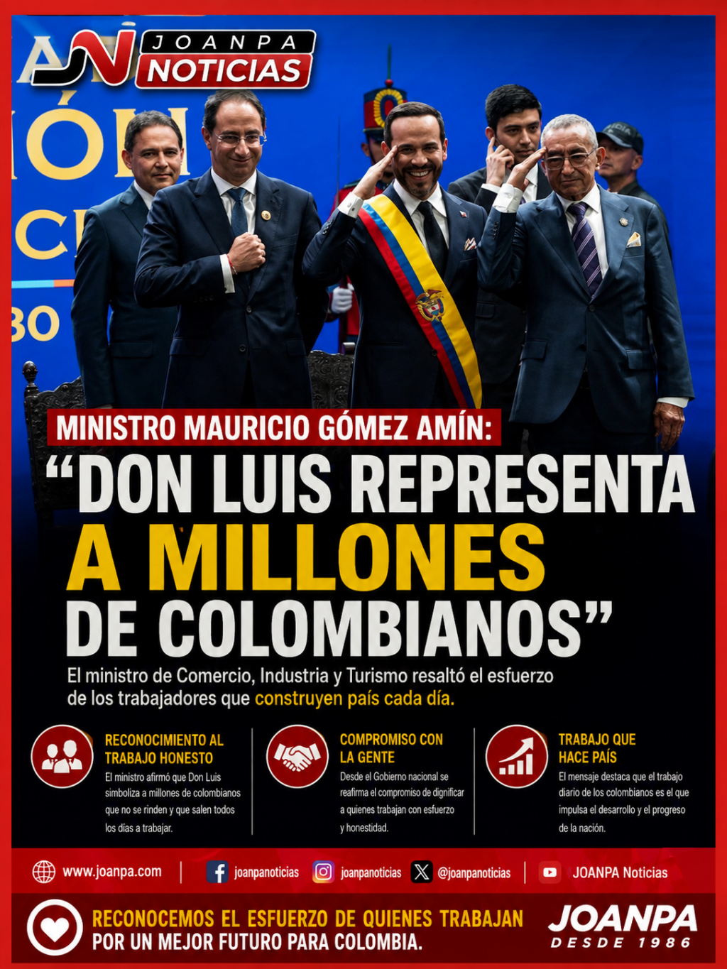 “Don Luis representa a millones de colombianos”: ministro Mauricio Gómez Amín destaca el esfuerzo de los trabajadores