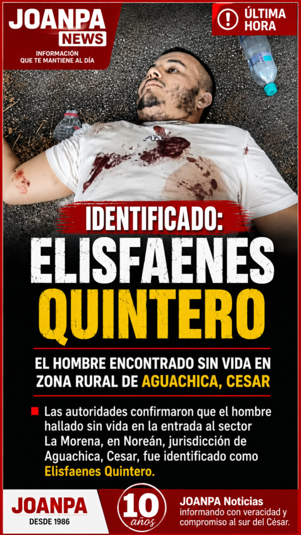 Elisfaenes Quintero el hombre encontrado sin vida en zona rural de Aguachica