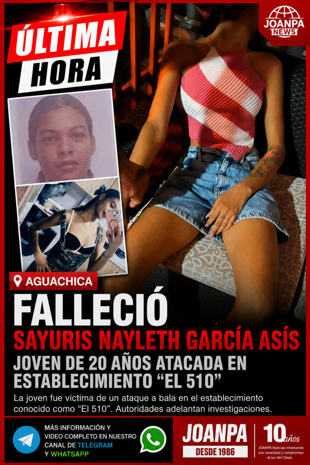 ÚLTIMA HORA EN AGUACHICA | Falleció Sayuris Nayleth García Asís, joven de 20 años atacada en establecimiento “El 510”