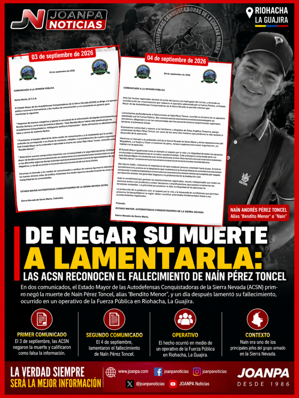 De negar su muerte a lamentarla: las ACSN reconocen el fallecimiento de Naín Pérez Toncel