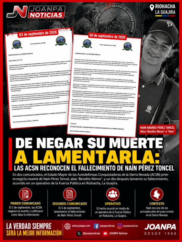 De negar su muerte a lamentarla las ACSN reconocen el fallecimiento de Naín Pérez Toncel