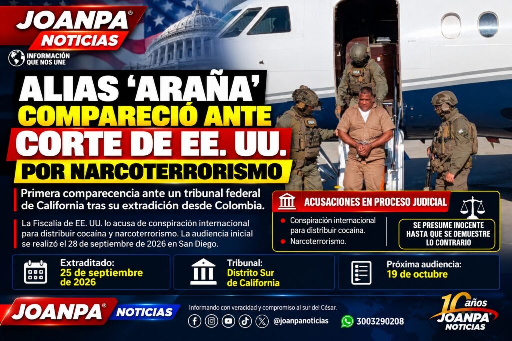 Alias ‘Araña’ compareció ante corte de EE. UU. por narcoterrorismo