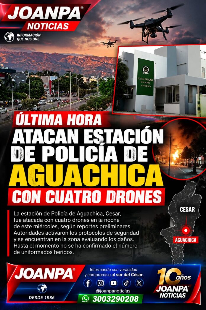 Atacan estación de Policía de Aguachica con cuatro drones Atacan estación de Policía de Aguachica con cuatro drones
