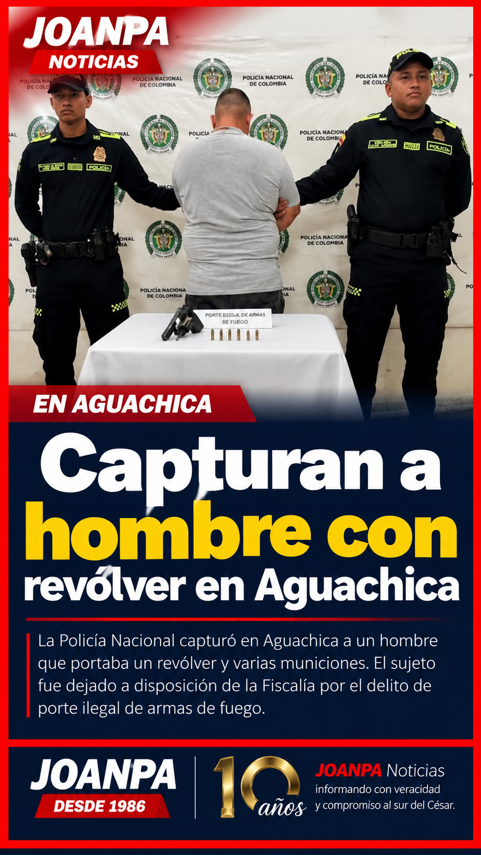 Capturan a hombre con revólver en Aguachica