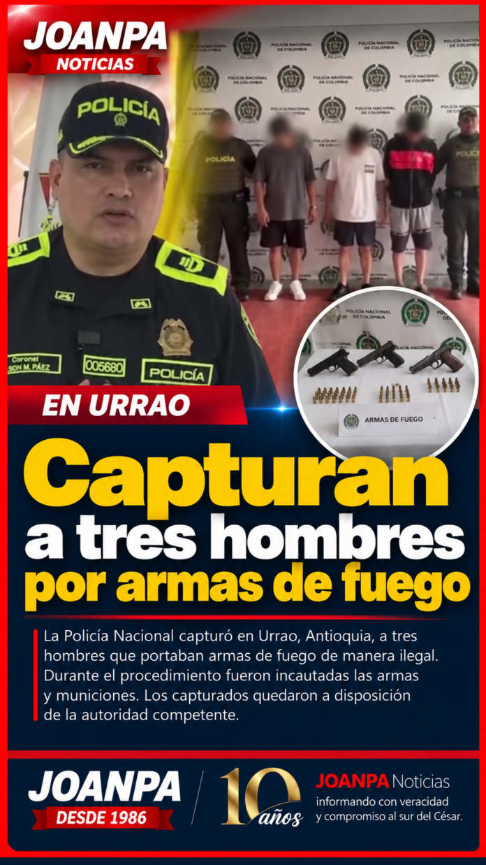 Capturan a tres hombres por armas de fuego en Urrao