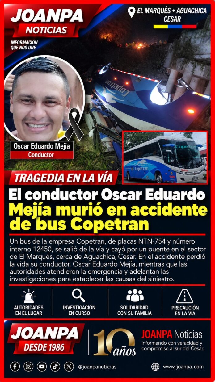 El conductor Oscar Eduardo Mejía murió en accidente de bus Copetran