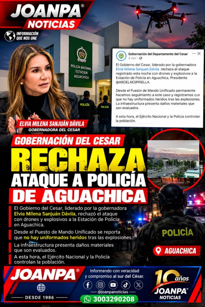 Gobernación del Cesar rechaza ataque a Policía de Aguachica