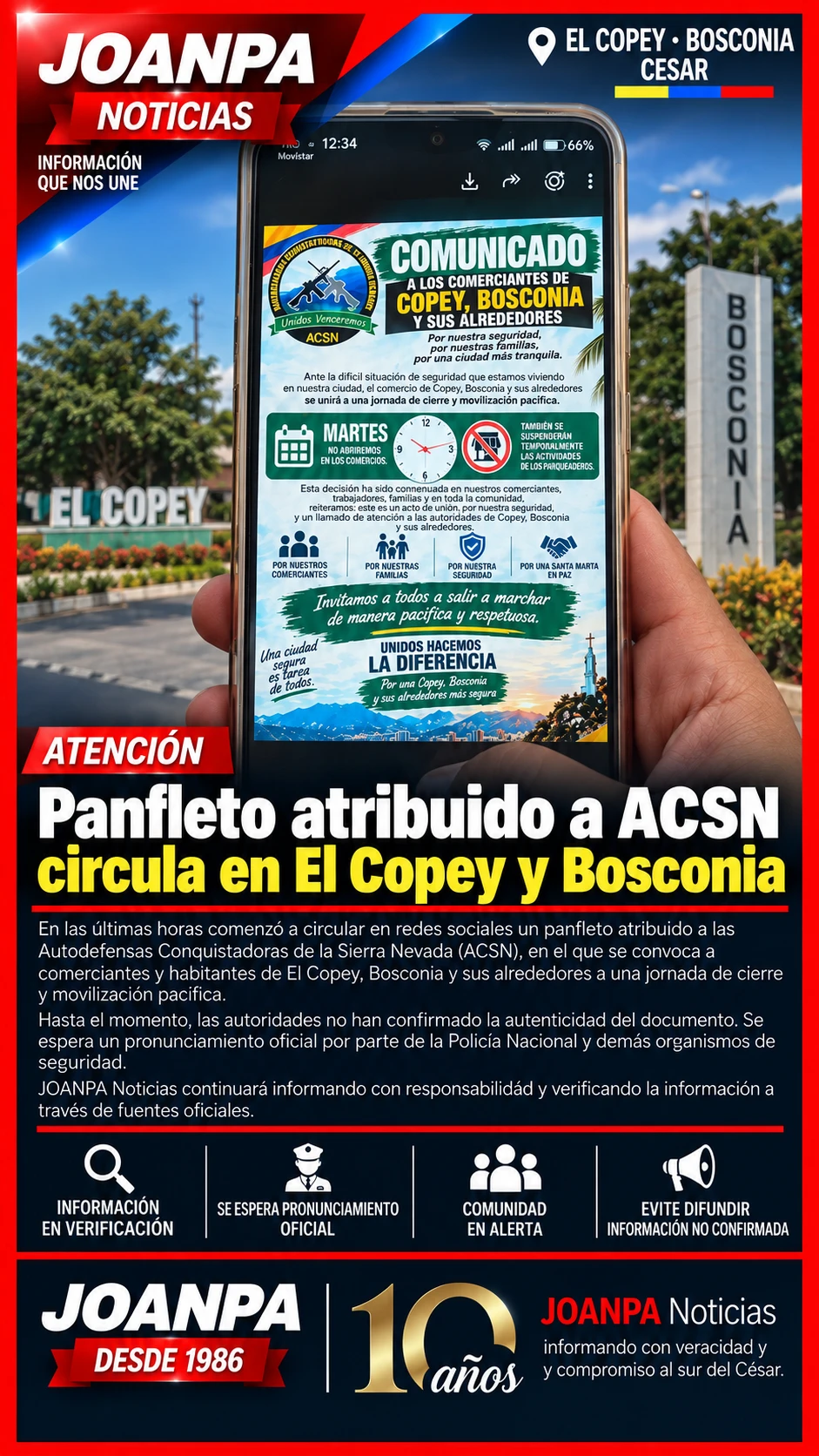 Panfleto atribuido a ACSN circula en El Copey y Bosconia