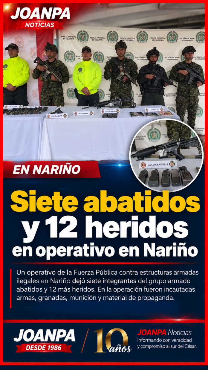 Siete abatidos y 12 heridos en operativo en Nariño