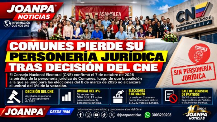Comunes pierde su personería jurídica tras decisión del CNE