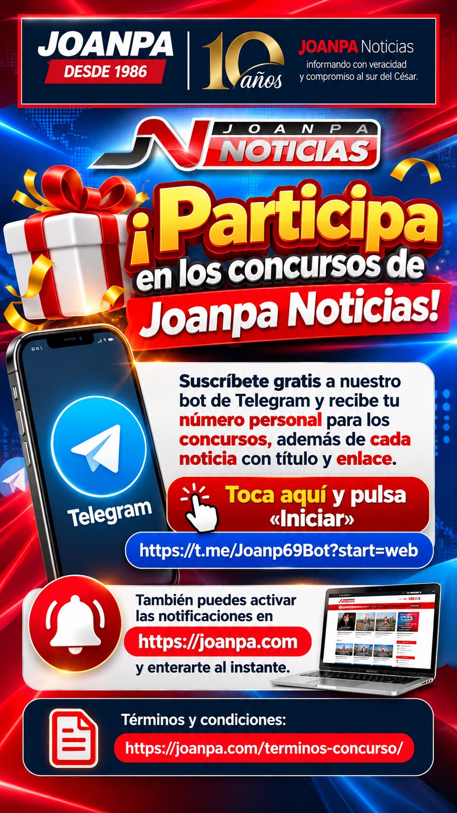 Participa en los concursos de Joanpa Noticias: suscríbete gratis al bot de Telegram